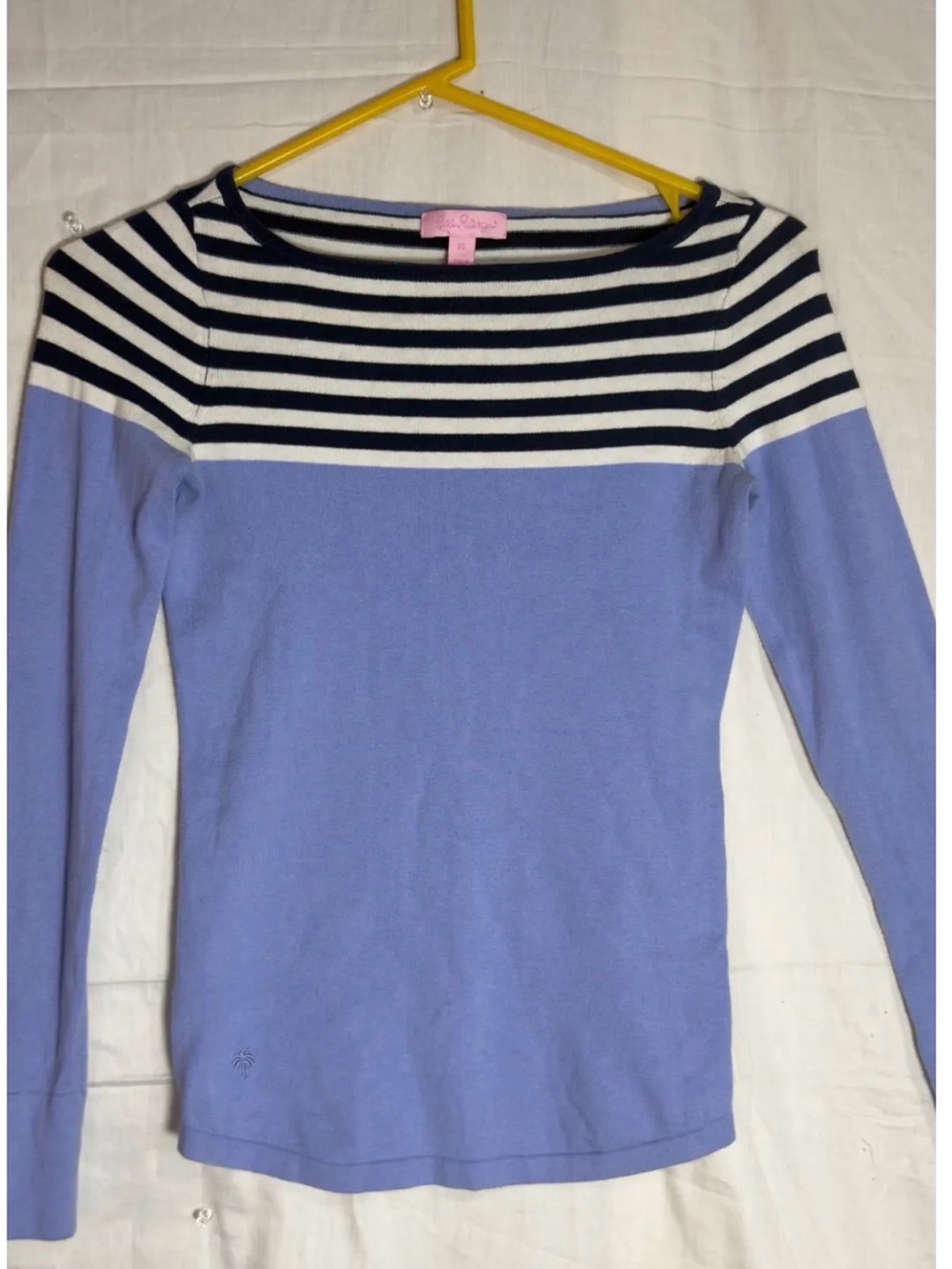 Lilly Pulitzer Navy & White Striped Top with Periwinkle Trim
